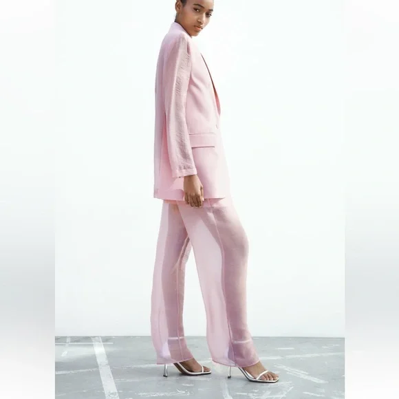 ZARA 2 PIECES SET MIXED ORGANZA BLAZER AND MIXED ORGANZA STRAIGHT LEG PANTS - Picture 4 of 16